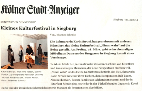 Kölner Stadt-Anzeiger schreibt über unsere „nimm Wahr“ Ausstellung in Deutschland