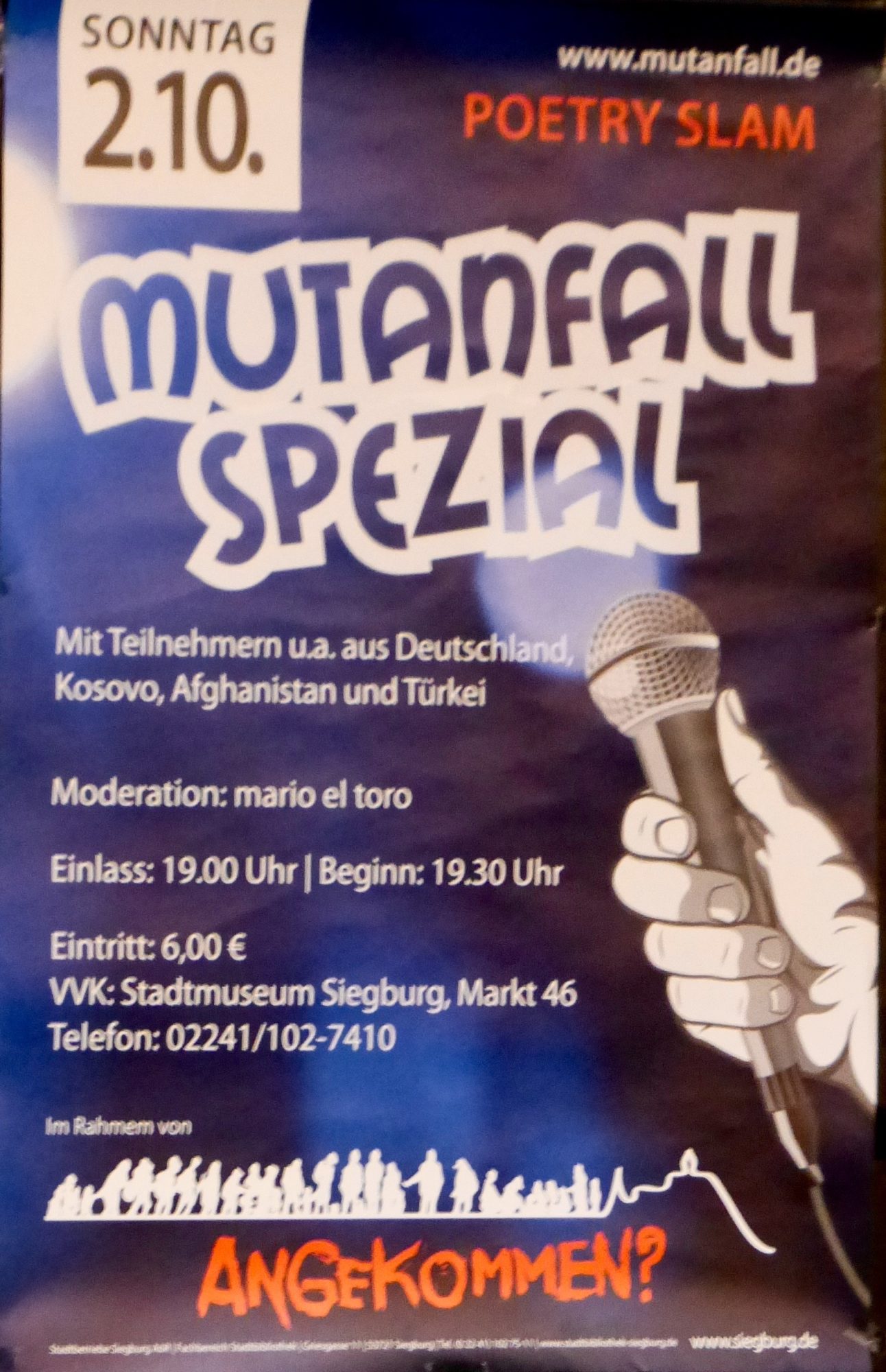 Poetry Slam „Angekommen“ Stadtmuseum Siegburg